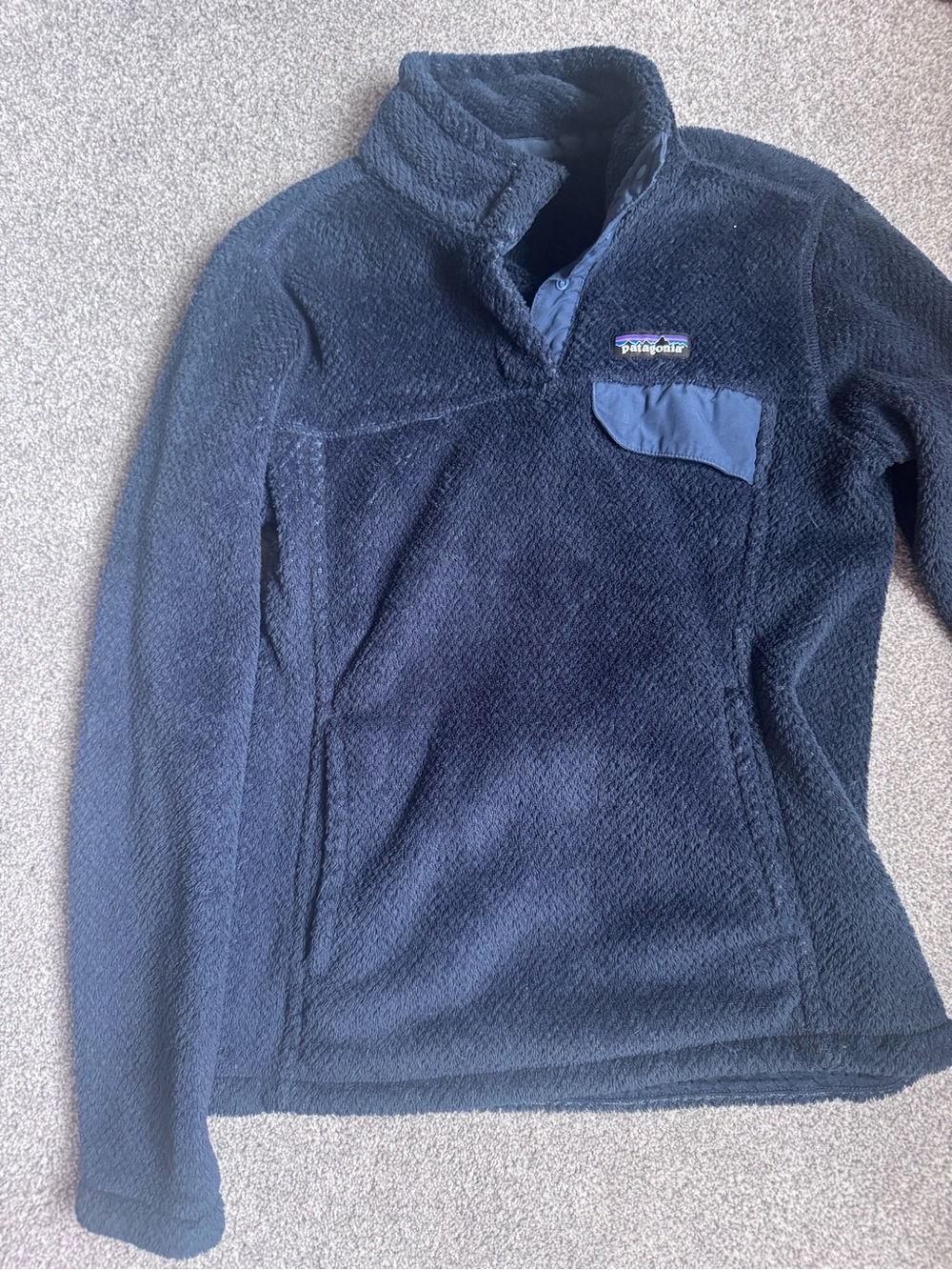Patagonia Navy Sherpa Fleece with Multicolor Logo